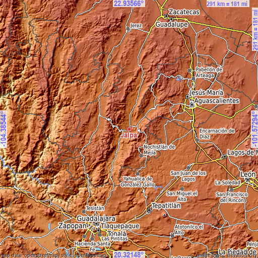 Topographic map of Jalpa