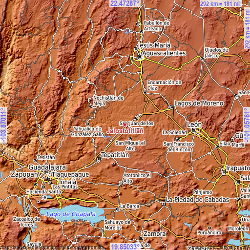 Topographic map of Jalostotitlán