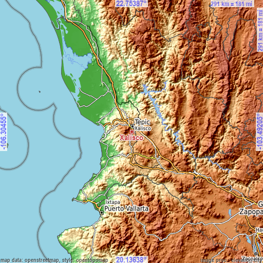 Topographic map of Xalisco
