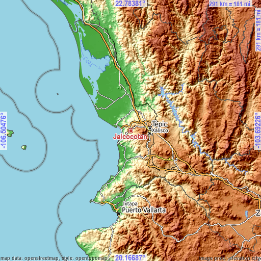 Topographic map of Jalcocotán