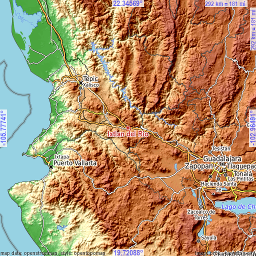 Topographic map of Ixtlán del Río