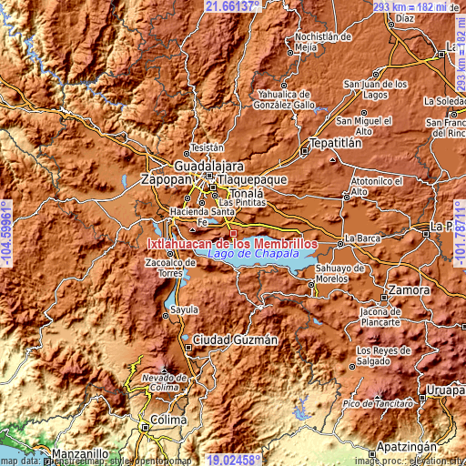 Topographic map of Ixtlahuacán de los Membrillos