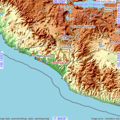Topographic map of Ixtlahuacán