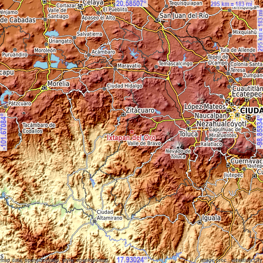 Topographic map of Ixtapan del Oro