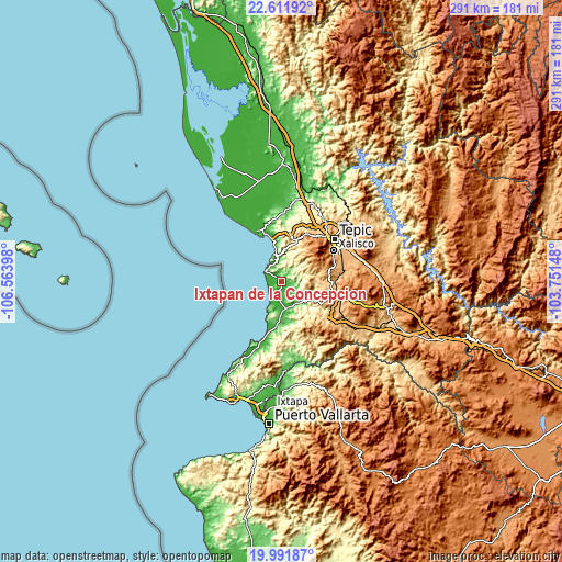 Topographic map of Ixtapan de la Concepción