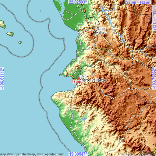Topographic map of Ixtapa