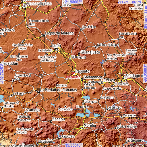 Topographic map of Irapuato