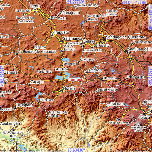 Topographic map of Irámuco