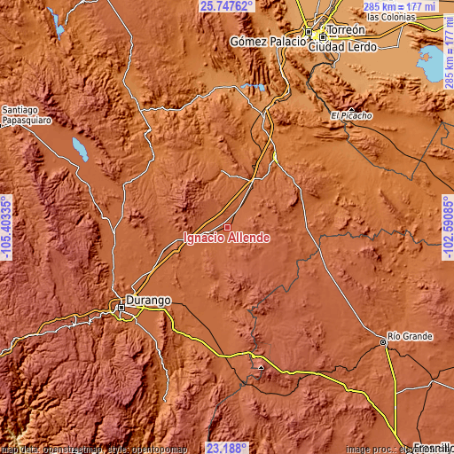 Topographic map of Ignacio Allende