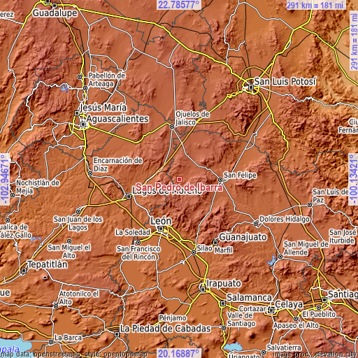 Topographic map of San Pedro de Ibarra