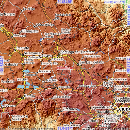 Topographic map of Huimilpan