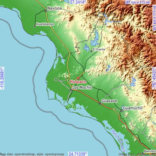 Topographic map of Huepaco