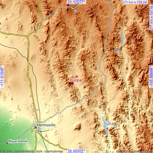 Topographic map of Huépac