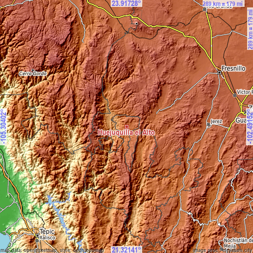 Topographic map of Huejuquilla el Alto