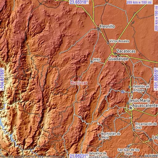 Topographic map of Huejúcar