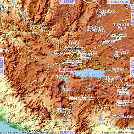 Topographic map of Huejotitán