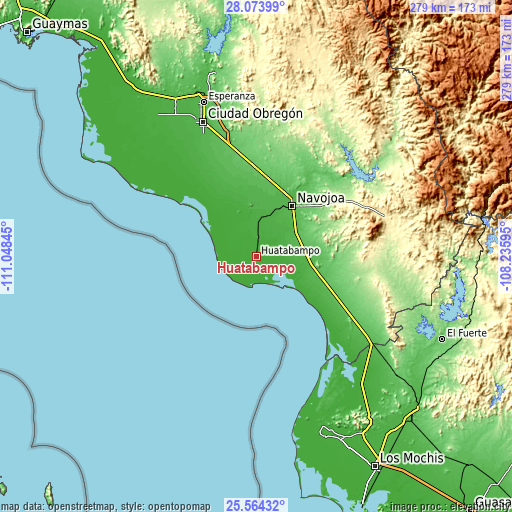 Topographic map of Huatabampo