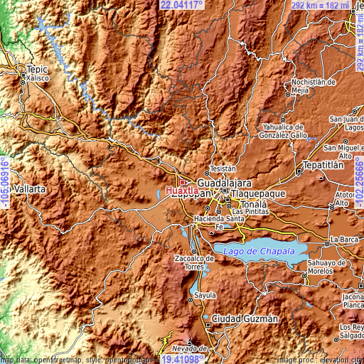 Topographic map of Huaxtla