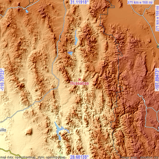 Topographic map of Huásabas