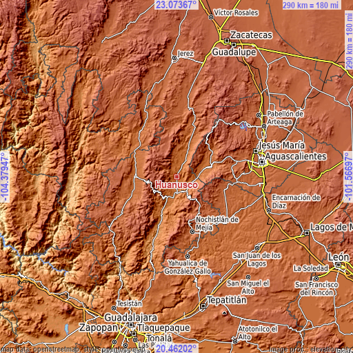 Topographic map of Huanusco