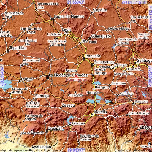 Topographic map of Huanímaro