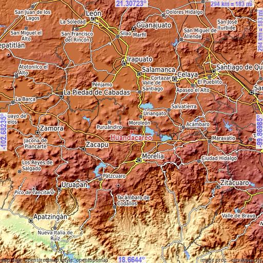 Topographic map of Huandacareo