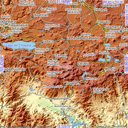 Topographic map of Huancito