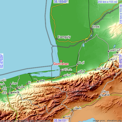 Topographic map of Gomīshān