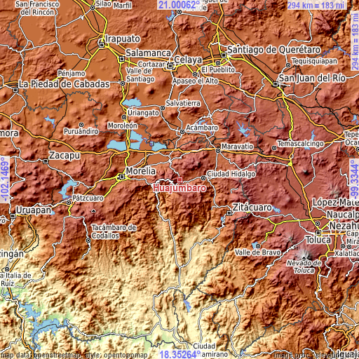 Topographic map of Huajúmbaro