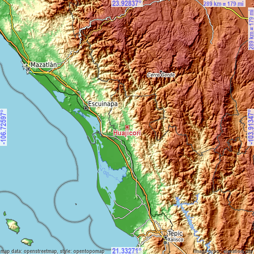 Topographic map of Huajicori