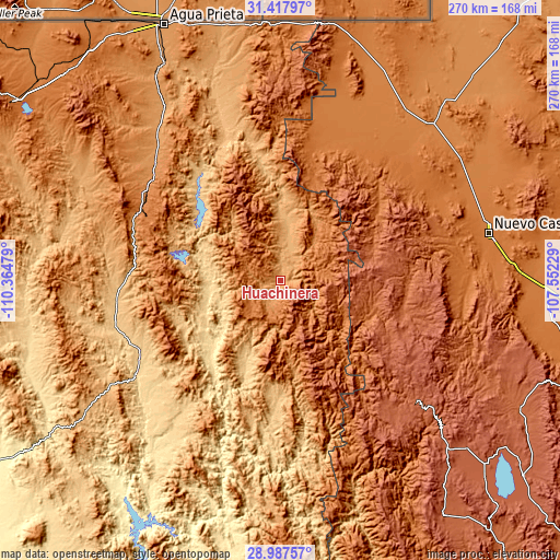 Topographic map of Huachinera