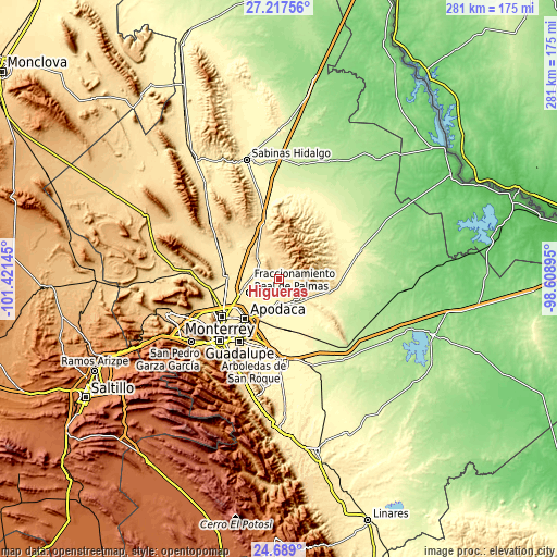 Topographic map of Higueras