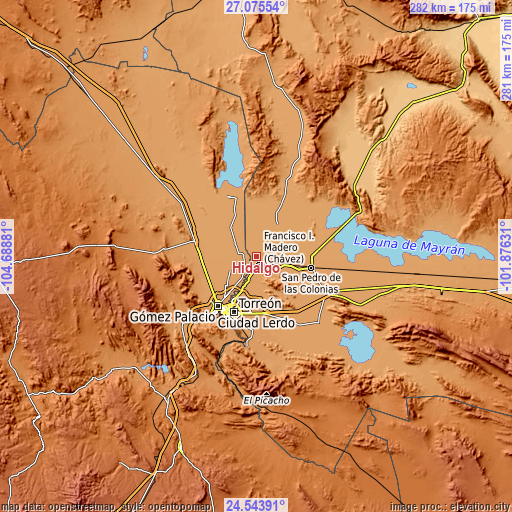 Topographic map of Hidalgo