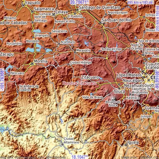 Topographic map of Heróica Zitácuaro
