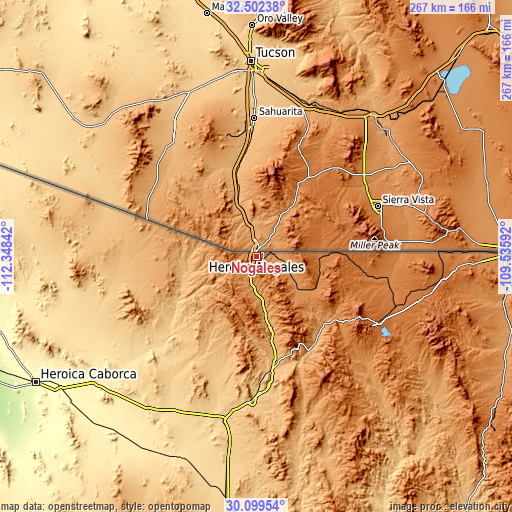 Topographic map of Nogales