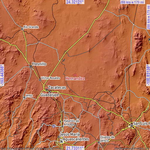 Topographic map of Hernández