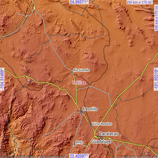 Topographic map of Tetillas