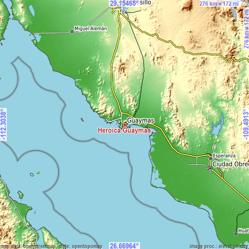Topographic map of Heroica Guaymas