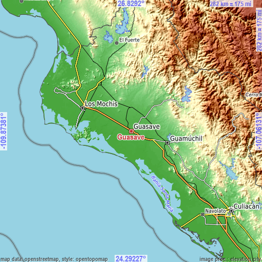 Topographic map of Guasave