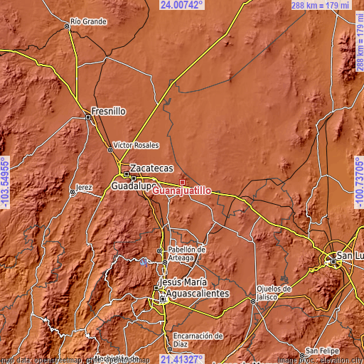 Topographic map of Guanajuatillo