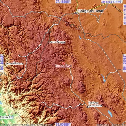 Topographic map of Guanaceví