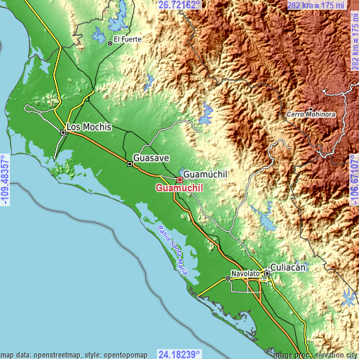 Topographic map of Guamúchil