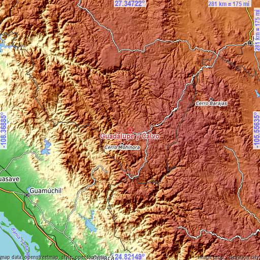 Topographic map of Guadalupe y Calvo