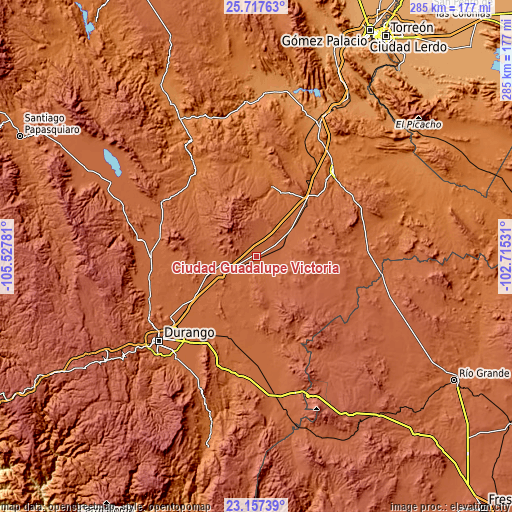 Topographic map of Ciudad Guadalupe Victoria