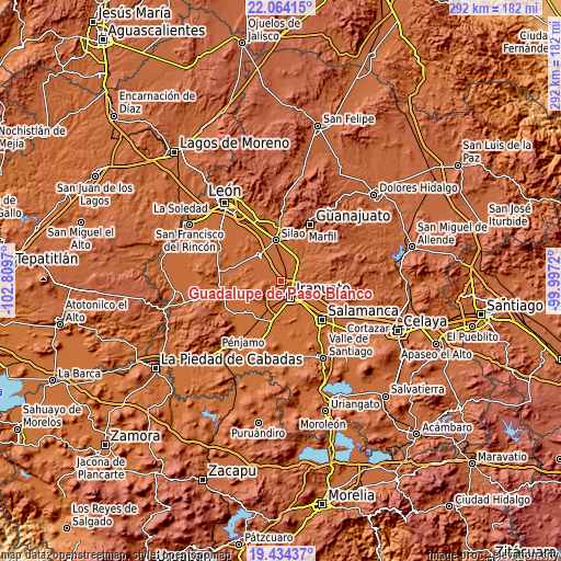Topographic map of Guadalupe de Paso Blanco
