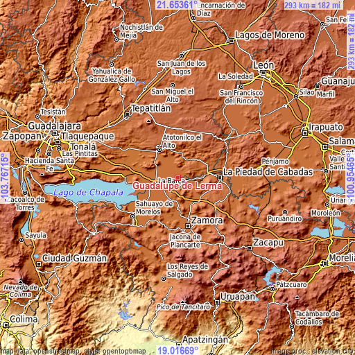 Topographic map of Guadalupe de Lerma