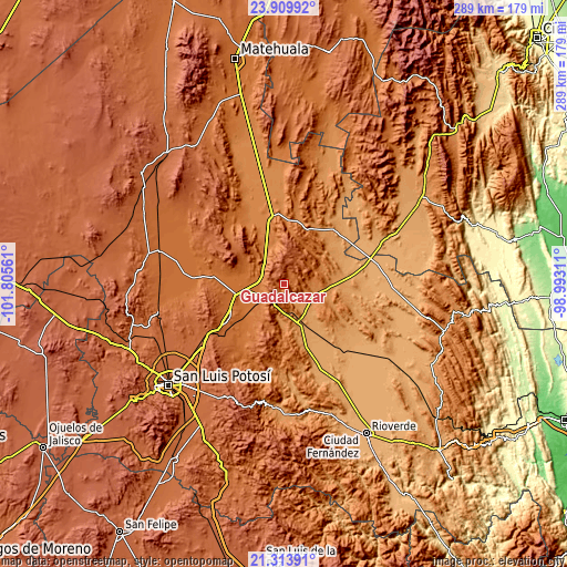 Topographic map of Guadalcázar