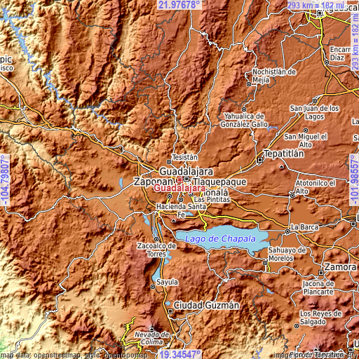 Topographic map of Guadalajara