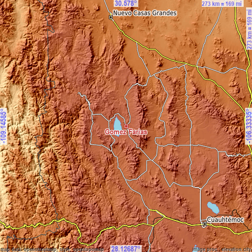 Topographic map of Gómez Farías