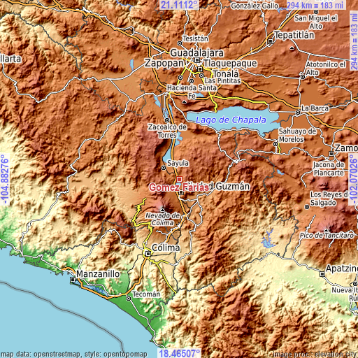 Topographic map of Gómez Farías